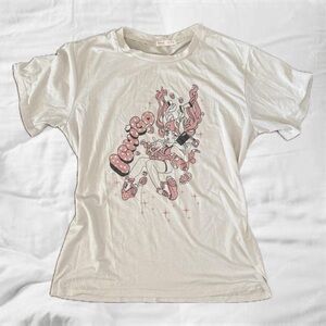 ROMWE Cream Pink Graphic Fitted Tee